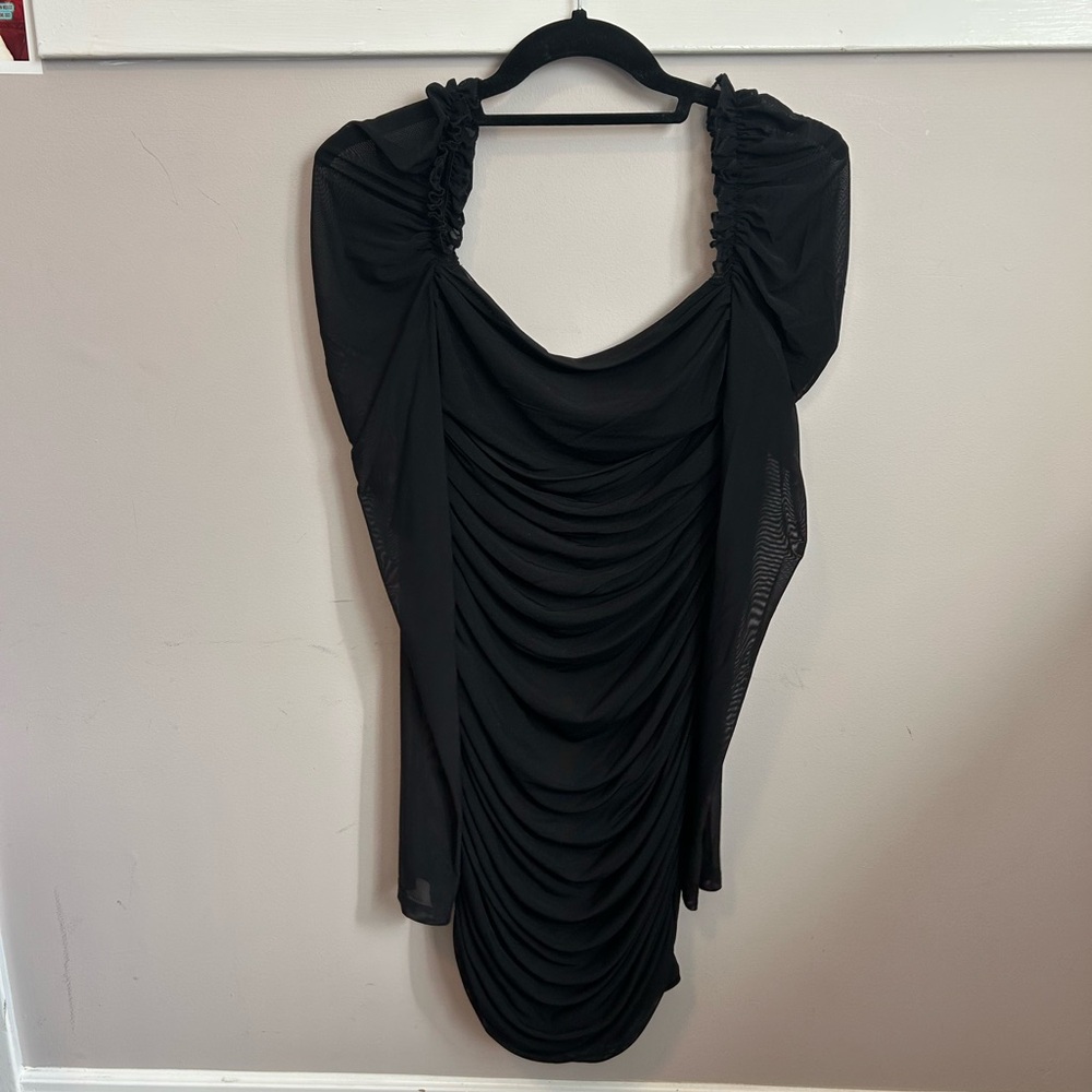 SHEIN Black Long Sleeve Ruched Mini Dress- M
